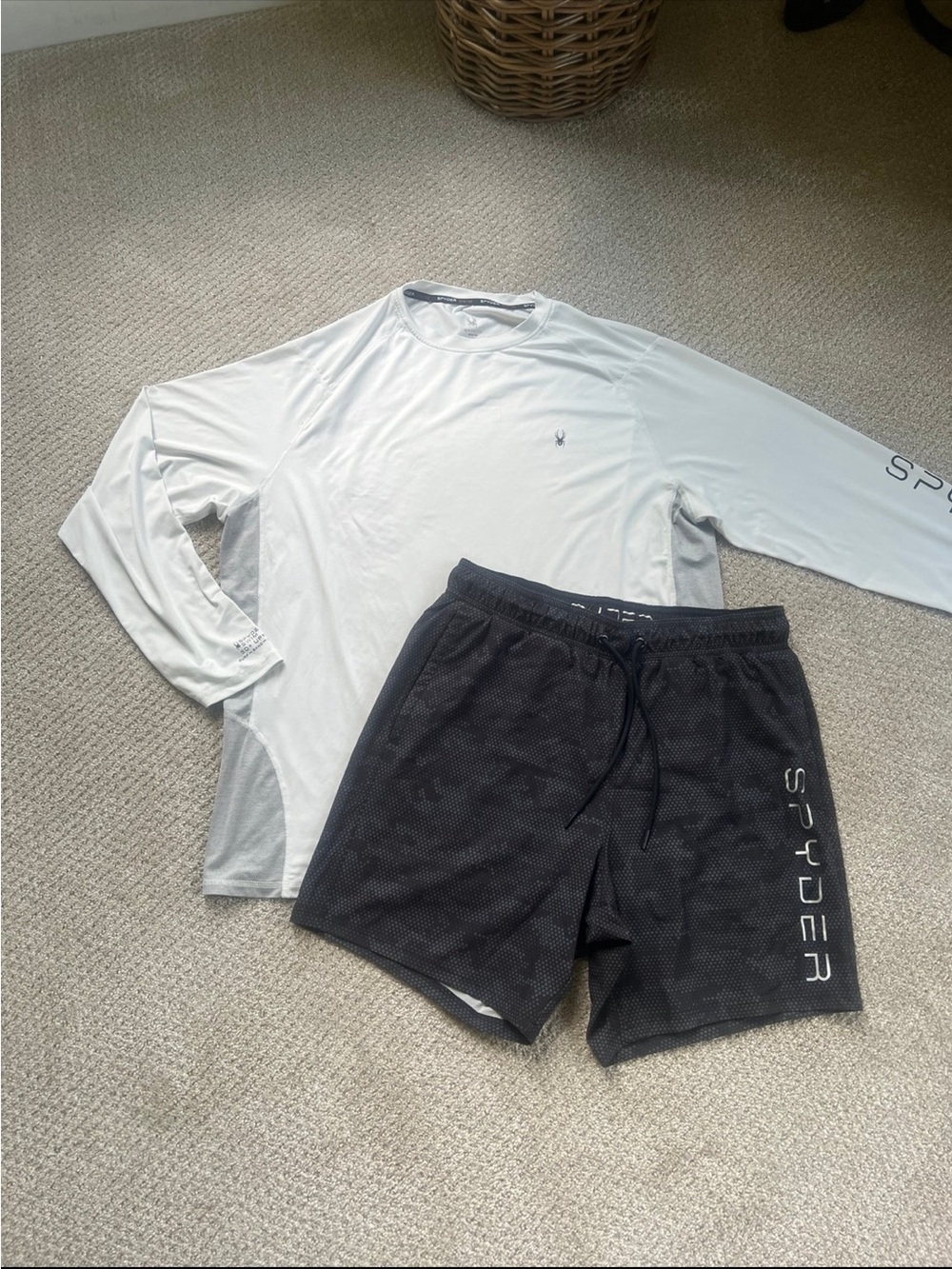 Spyder Men’s White Long-Sleeve Rash Guard with Black Swim Shorts